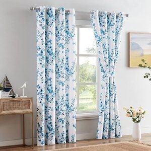 NEW Curtains-Drapes White w/Blue Flowers, Light filtering, Grommet top 52 x 84L